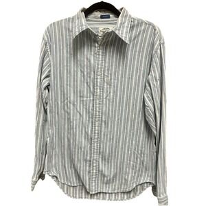 Ralph Lauren Polo Jean Company Blue Gray Striped Cotton Slim Fit Casual Shirt M